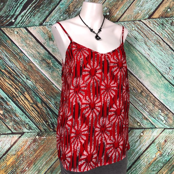 D8 - Sans Souci Red, Cream & Black Chiffon Cami - L - Picture 1 of 6